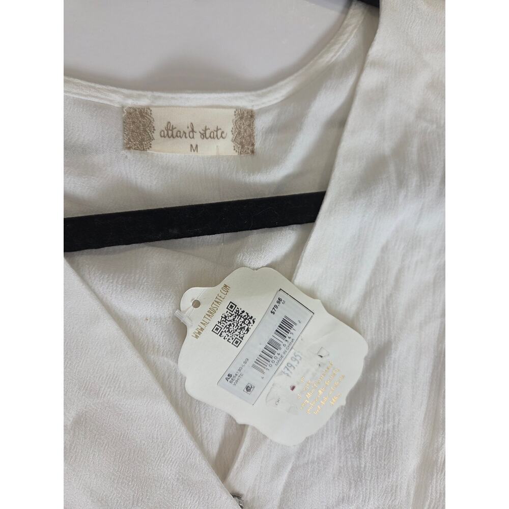NWT Altar'd State White Long Sleeve Tiered Mini Dress Medium Boho Cottagecore - Picture 3 of 8